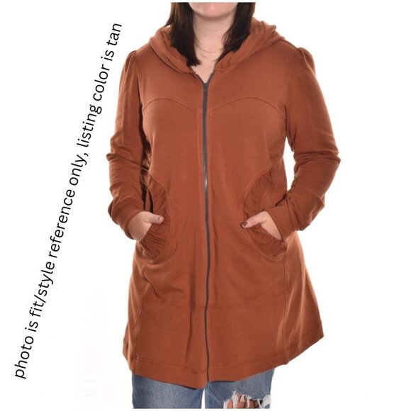 CMC/COLOR ME COTTON Long French Terry Zip Front Long Sleeve Hoodie, Tan - L - Picture 10 of 10